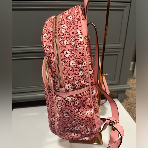 Michael Kors EUC Abbey Pink and White Floral Canvas and Leather Backpack - Picture 7 of 17